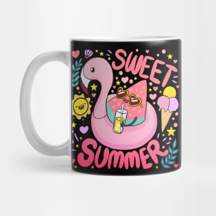 Sweet Summer a fun and colourful Summer time design a cute watermelon wearing sunglasses on a flamingo floaty Mug